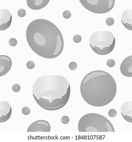 Grascale seamless pattern of brown eggs with yolk. Vector illustration isolated on a gray background. Texture for fabrics, textiles, menus, packaging, website, etc.