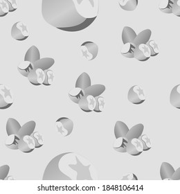 Grascale seamless pattern of hazelnuts. Vector illustration isolated on a gray background. Texture for fabrics, textiles, menus, packaging, website, etc.