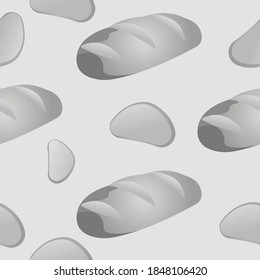 Grascale seamless pattern of loaf with sliced ​​pieces. Vector illustration isolated on a gray background. Texture for fabrics, textiles, menus, packaging, website, etc.