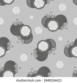 Grascale seamless pattern of passion fruit. Vector illustration isolated on a gray background. Texture for fabrics, textiles, menus, packaging, website, etc.