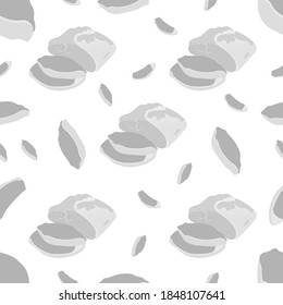 Grascale sliced ​​pork tenderloin seamless pattern. Vector illustration isolated on a gray background. Texture for fabrics, textiles, menus, packaging, website, etc.