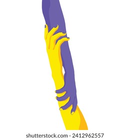 Grasping arms flat vector illustration.