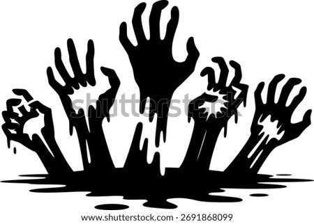 Grasping zombie hands erupting from the ground for halloween horror themes vector