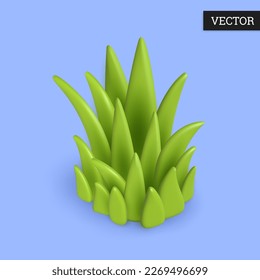 Grass 3d icon in cartoon style. Plastic design element. Vector illustration.