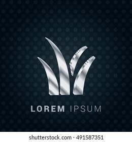 Grass 3D silver/platinum metallic chromium precious Icon / Logo Design