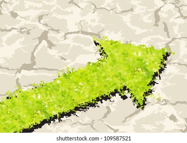 Grass Arrow on crack ground. Vector illustration