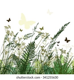 Grass background butterfly. Vector