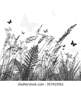 Grass background butterfly. Vector