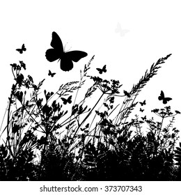Grass background butterfly. Vector