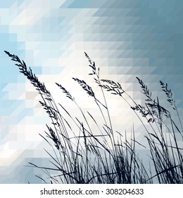 grass background with clouds. Vector