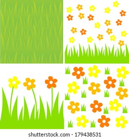 Grass Backgrounds Set With Flowers 