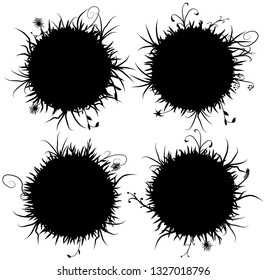 Grass ball four silhouette stencil black, vector illustration, horizontal, isolated