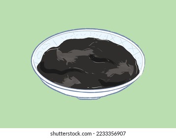 Grass black jelly in the bowl in flat vector illustration art design
