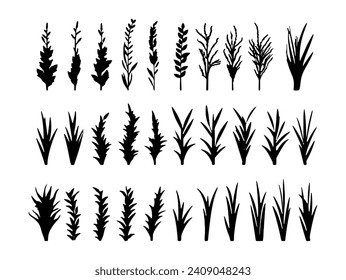 silueta negra de pasto, siluetas de borde de pasto negro.