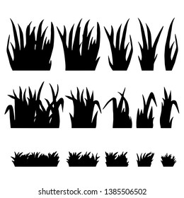 Grass black silhouette set. Borders isolated on white background