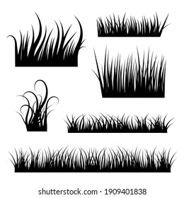 Grass black silhouettes collection. Nature borders. Vector illustration.