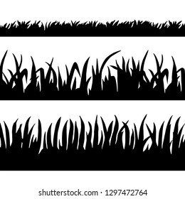 Grass black silhouettes isolated on white background. Borders set