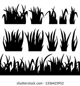 Grass black silhouettes isolated on white background. Borders set