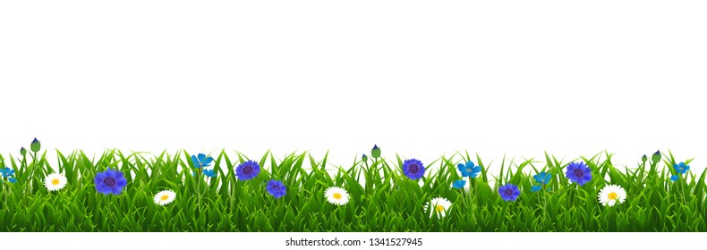 Gras und Blumen mit Farbverlauf-Mesh, Vektorgrafik