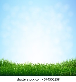 Grass With Blue Sky With Gradient Mesh, Vector Illustration