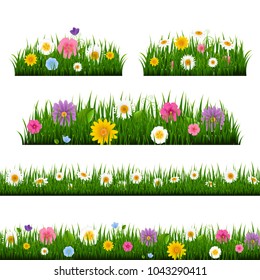 Grass And Border Collection With Gradient Mesh, Vector Illustration