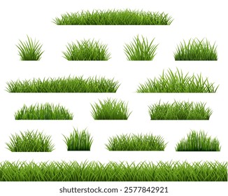 Grass Border Collection White Background With Gradient Mesh, Vector Illustratio