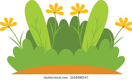 Grass Border Element with Cute Cartoon Design. Vector Illustration.