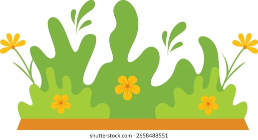 Elemento de borde de hierba con diseño lindo de la historieta. Ilustración vectorial.