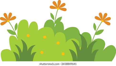 Elemento de borde de hierba con diseño lindo de la historieta. Ilustración vectorial.