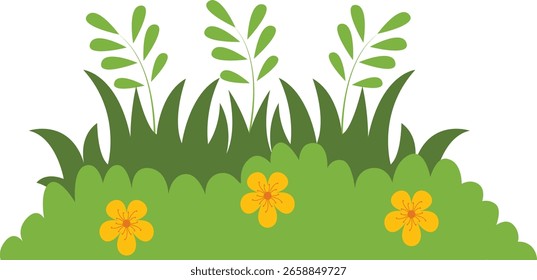 Grass Border Element with Cute Cartoon Design. Vector Illustration.