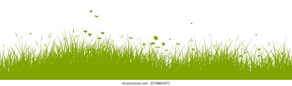 Grass border, green grass banner, meadow background