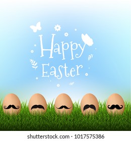 Grass Border With Mustache Easter Card With Gradient Mesh, Vector Illustration