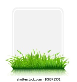 Grass Border With Paper Blank Gift Tag, Isolated On White Background, Vector Illustration