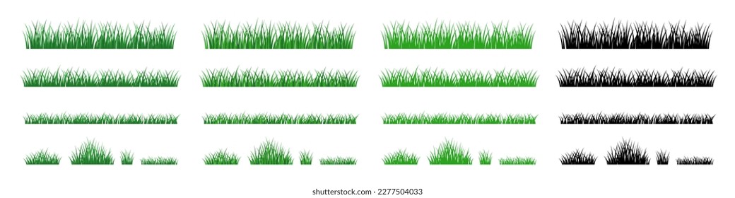 Grass border set. Realistic, cartoon, flat, silhouette style.