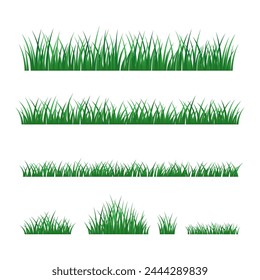 Grass border set. Realistic, cartoon, flat, silhouette style.