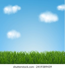 Grass Border With Sky And Clouds With Gradient Mesh, Vector Illustration