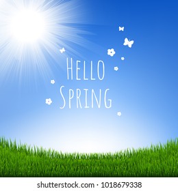 Grass Border With Sky With Gradient Mesh, Vector Illustration