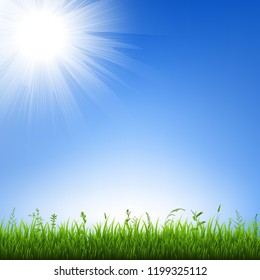 Grass Border With Sky Gradient Mesh, Vector Illustration