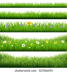 Grass Borders Big Set With Gradient Mesh, Vector Illustration