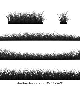 Grass Borders Set. Black Grass Panorama. Vector illustration isolated on white background