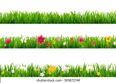 Grass Borders Set With Gradient Mesh, Vector Illustration