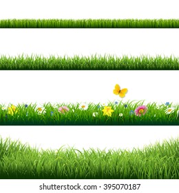 Grass Borders Set With Gradient Mesh, Vector Illustration