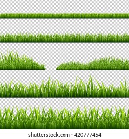 Grass Borders Set, Isolated on Transparent Background, Vector Illustration