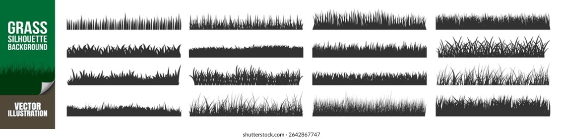 Grass Borders Set. Realistic and Flat Vector Lawn Designs on Transparent Background, Isolated Grass Strips for Landscape and Nature Illustration