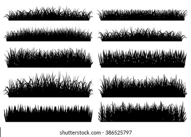 Grass borders silhouette on white background vector