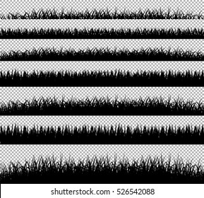 Grass Borders Silhouette Set On Transparent Background Vector
