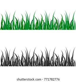 Grass Borders. Spring grass pattern. 3d vector set. Blacke and green grass. Tufts of grass. A set of design elements of nature.