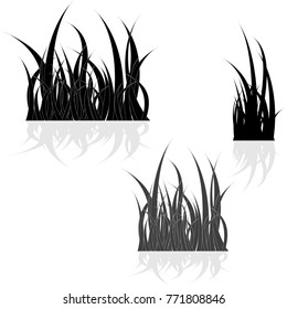 Grass Borders. Spring grass pattern.Vector set. Blacke grass. Tufts of grass. A set of design elements of nature.