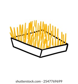 Grass in Box. Cat Organic Food. Catnip or catmint. Hand drawing cartoon line flat vector illustration isolated on white