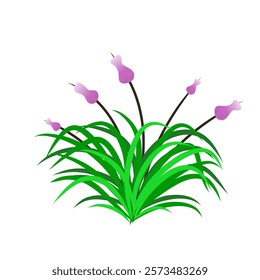 grass bush vector design illustration with flowers, grass cartoon texture field shape vector image